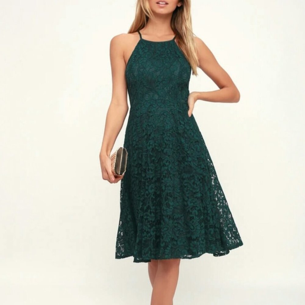 Lulu's Teal Lace Halter Dress